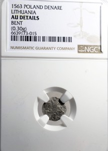 P0398  Denar 1563 rok Polska Wilno, rzadki (R5), st.2/2+