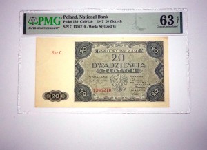 PB0417 20 Złotych 1947 rok Polska seria C (stan bankowy)