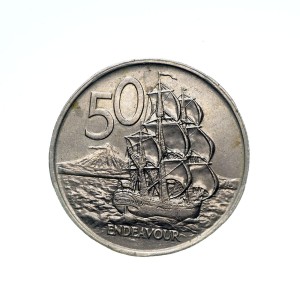 M03377 50 Centów 1975 rok Nowa Zelandia Zaglowiec