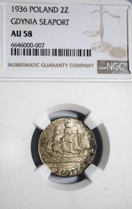P0442 2 Złote 1936 rok Polska Żaglowiec