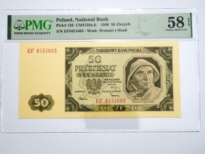 PB0437 50 Złotych 1948 rok Polska (Rybak) seria EF st.1, PMG 58 EPQ