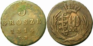 M03483 3 Grosze 1814 rok (IB) Księstwo Warszawskie, rzadszy rocznik