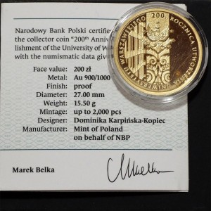 P0511 200 Złotych 2016 rok Polska Uniwersytet Warszawski
