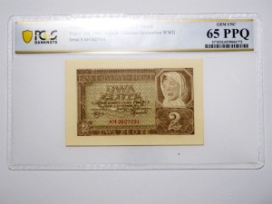 B1191 2 Złote 1941 rok Polska seria AH, PCGS 65 PPQ