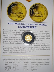 P0530 20 Franków 2003 rok Kongo Jeżozwierz