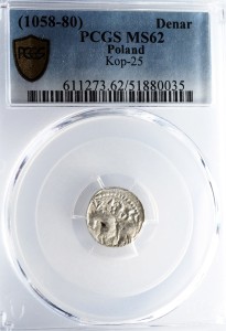 P0575 Denar Bolesław Śmiały (1058-80), Kraków, Książe na koniu, MS62