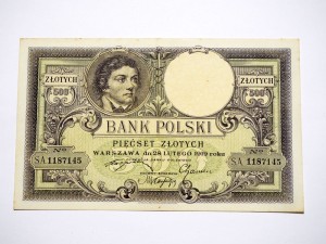 B1281 500 Złotych 1919 rok Polska seria SA Kościuszko
