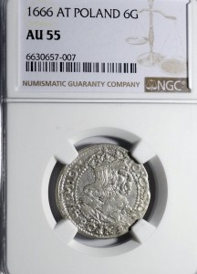 P0613 Szóstak (6 Groszy) 1666 rok AT Polska Jan Kazimierz (RRRR)