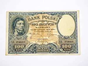 B1318 100 Złotych 1919 rok Polska seria SA Kościuszko 