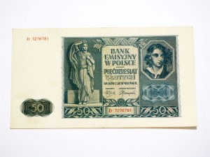 B1329 50 Złotych 1940 rok Polska seria D, ładny