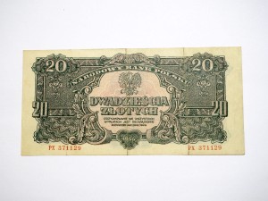 B1346 20 Złotych 1944 rok Polska, PX, seria lubelska, "...owe"  