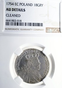 P0631 Ort 1754 rok Polska August III Sas, Lipsk, rzadkie popiersie, st.2+