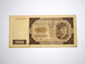 B1390 500 Złotych 1948 rok Polska, Górnik, seria AY 