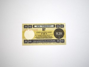 B1419 Bon Towarowy 20 Centów 1979 rok Pewex 