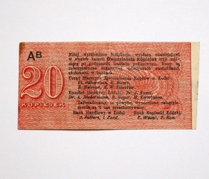 B1426 20 Kopiejek 1914 rok Łódź, Zgromadzenie Kupców, seria AB