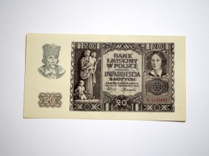 B1434 20 Złotych 1940 rok Polska, seria K 