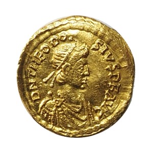 P0675 Tremissis Teodozjusz 408-450 rok Konstantynopol Bizancjum (złoto)