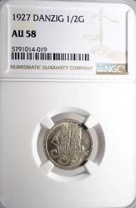 P0133 1/2 Guldena 1927 rok Wolne Miasto Gdańsk AU58