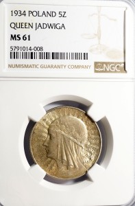 P0142 5 Złotych 1934 rok Polska Głowa Kobiety MS61