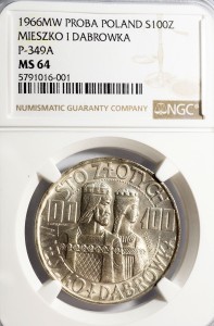 P0143 100 Złotych 1966 rok  Polska Mieszko i Dąbrówka próba MS64