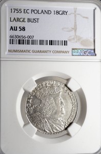 P0172 Ort 1755 rok Polska August III Sas AU58