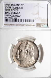 P0187 5 Złotych 1934 rok Polska Piłsudski orzeł strzelecki UNC