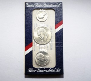 M02653 Zestaw Dolar, Half Dollar, Quarter Dollar 1976 rok USA srebro