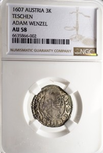 P0317 3 Krajcary 1607 rok  Księstwo Cieszyńskie Adam Wacław AU 58